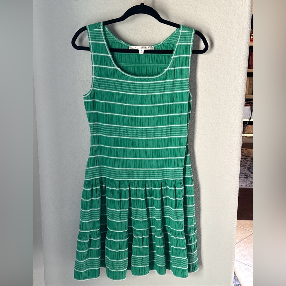Max Studio Green and White Striped Midi Dress